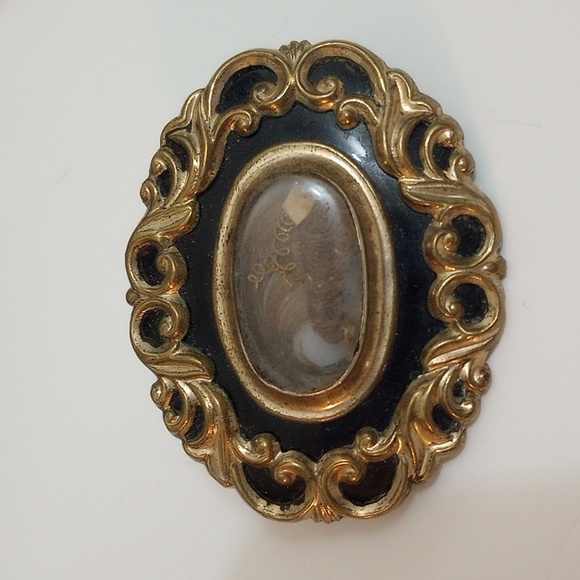 Antique Victorian hair art mourning brooch pendant gold filled scroll brooch - Picture 1 of 13